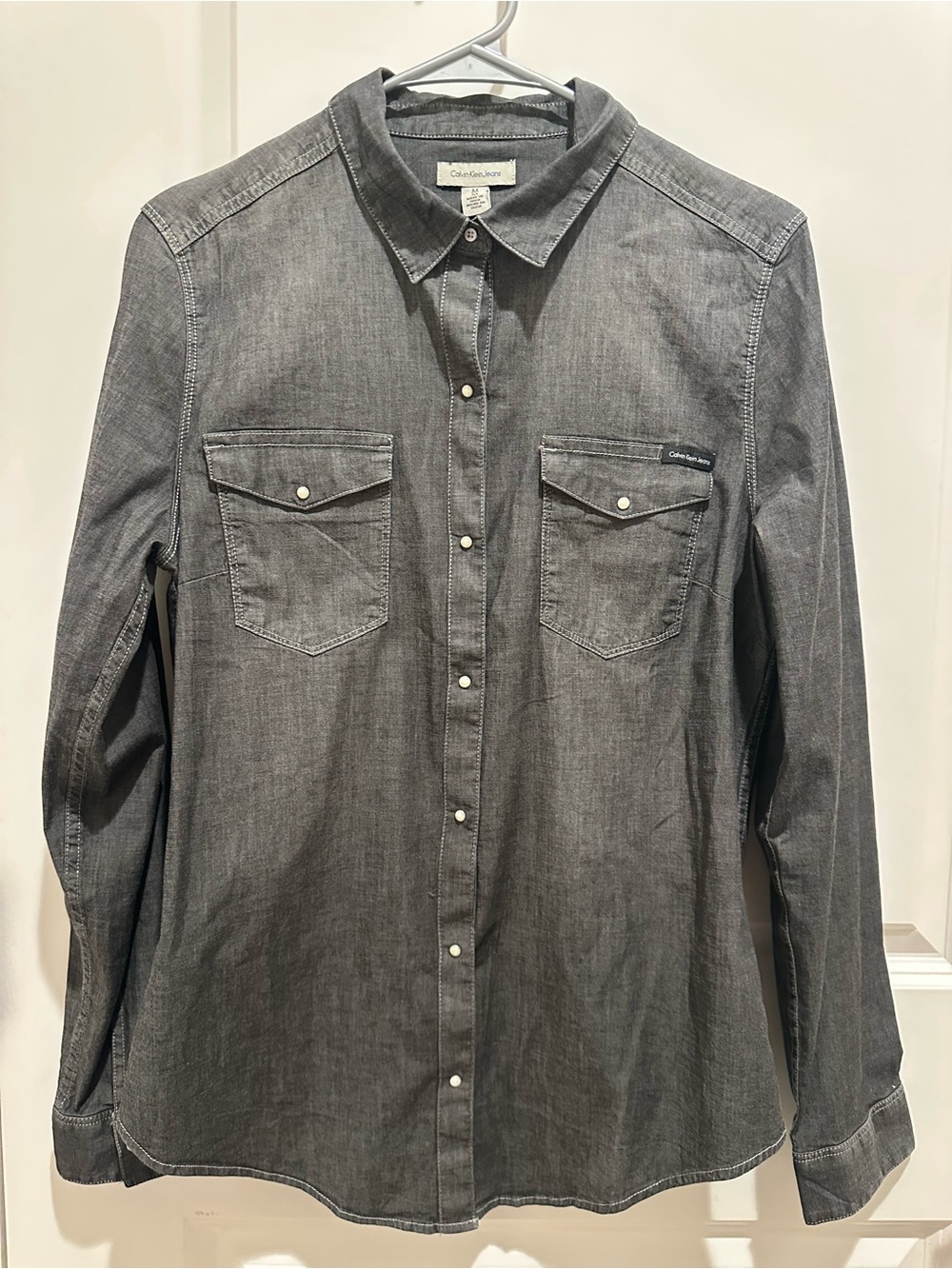 Calvin Klein Jeans Women's Charcoal Grey Button-Down Denim Shirt
